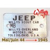 Plaque numéro chassis Willys MB
