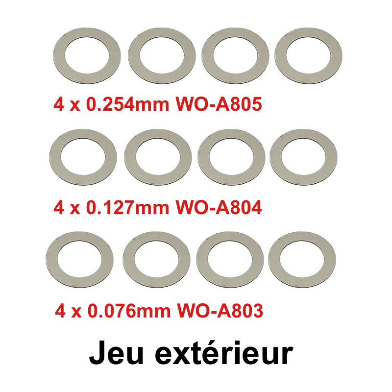 Jeu 12 cales réglage pignon extérieur