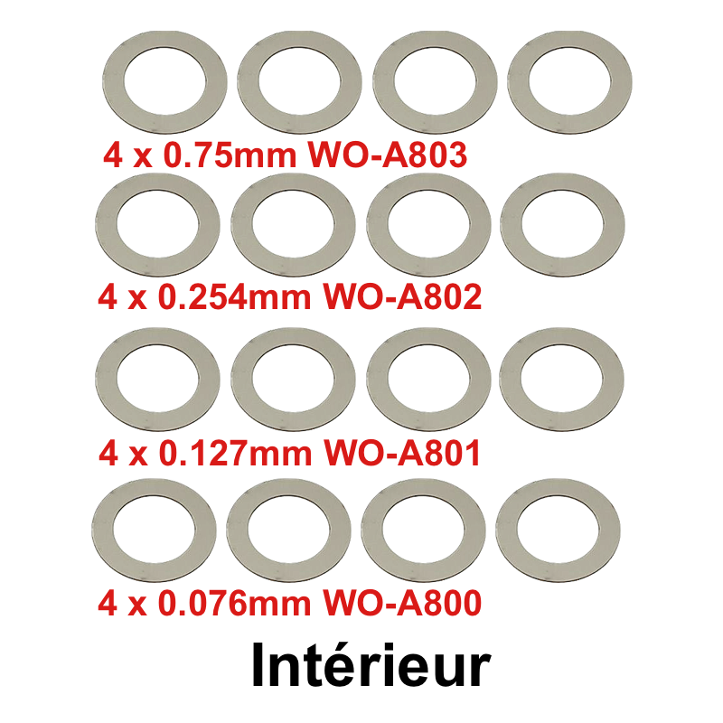 Jeu 16 cales réglage pignon - Intérieur