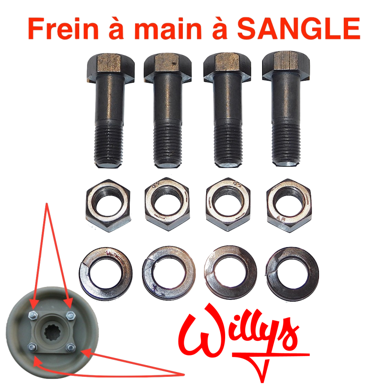 Jeu 4 boulons fixation poulie frein main / a sangle